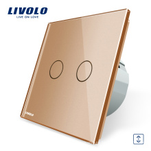 Livolo EU Standard Touch Home Interruptor de cortina inteligente VL-C702W-13 con panel de vidrio de cristal dorado de lujo